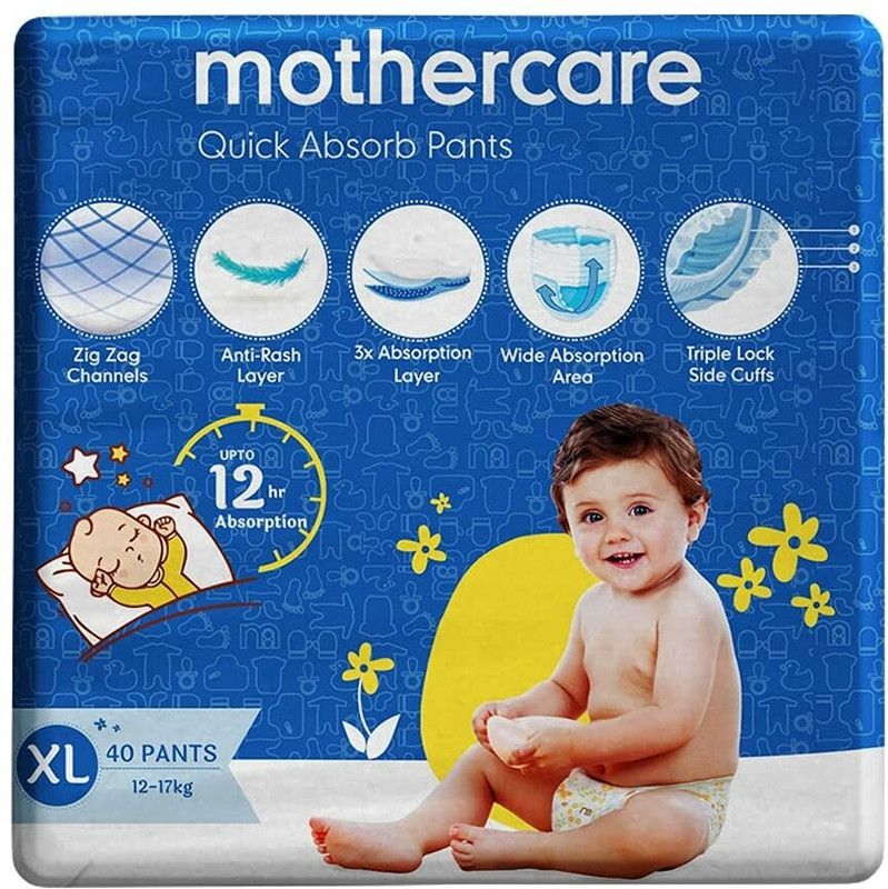 Mothercare Quick Absorb Anti-Rash Diaper Pants for Babies, XL, 40 Count,(Pack of 1) - XL  (40 Pieces)