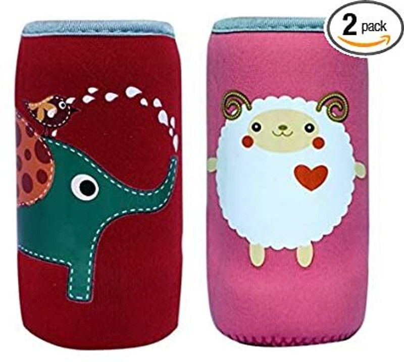 naughty burps Soft Stretchable Baby Feeding Bottle Cover for 120, 150 240ml Elephant and Sheep  (Pink, Red)