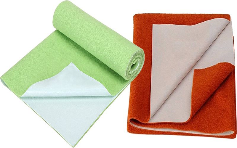 KidBee Polyester, Rubber, Cotton Baby Bed Protecting Mat  (Rust,PisthaGreen, Small, Pack of 2)