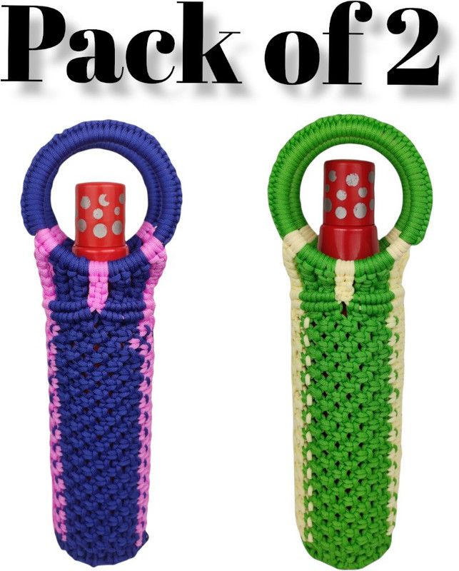ANYTYPESHOP PACK OF 2 CORD BOTTLE BAG / BOTTLE COVER ( 1 LITER )  (BLUE-PINK, GREEN-CREAM)