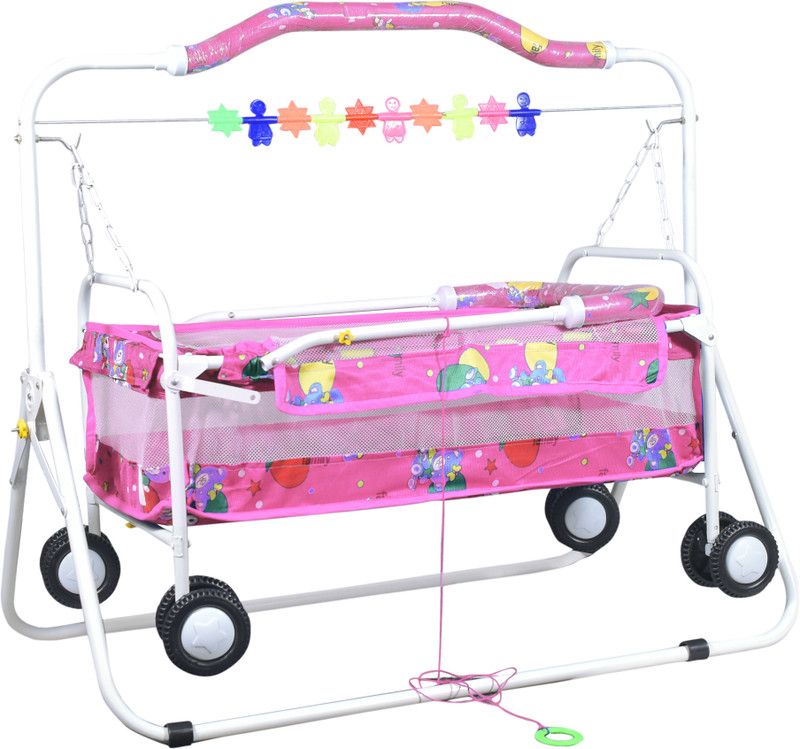 FLIPZON Foldable Baby Cradle with Swing, Jhula Palna for New Born Babies, J4 Bassinet  (Pink)