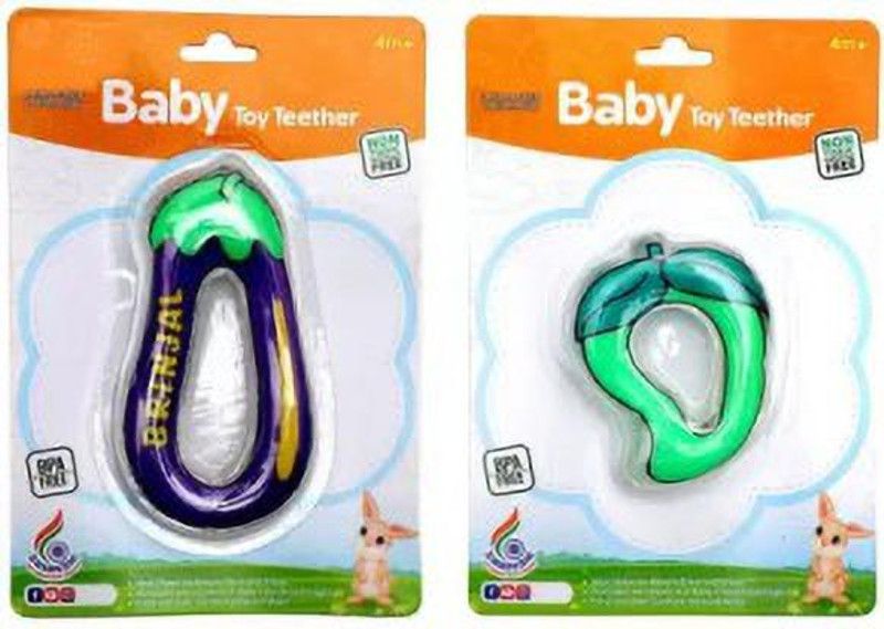 QTYPIY Natural Silicon Teether for Babies, Non-Toxic Food Grade Teether  (Chewing Play Toys for Baby Teether (Blue, ORANGE))
