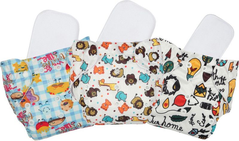 Chinmay Kids Cloth Diaper- Cute Prints, Freesize, Reusable, Washable, Adjustable Snap Buttons Cloth Diaper For Babies (0-36 Months Newborn) With Wet-Free Insert Pads/ Leak Proof & Dry Feel (Pack of 3)