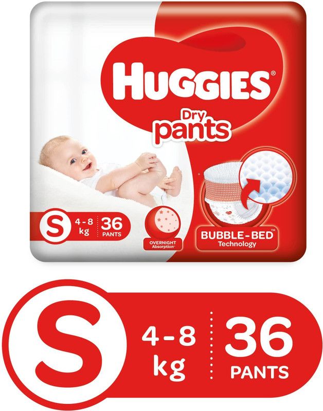 Huggies Dry Pant Diapers with Bubble Bed Technology - S  (36 Pieces)