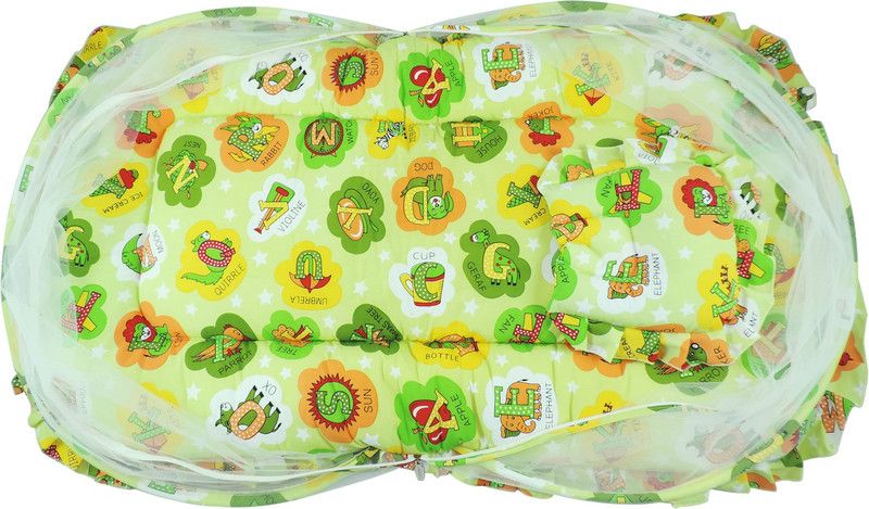 OLE BABY Nylon Infants Washable Jumbo Reversible 2 In 1 Abcd Print Mosquito Net  (Multicolor, Frame Hung)