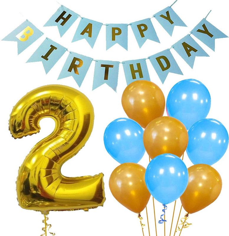 Acril Baby Birthday Decorations – Birthday Decorations Blue and Gold Party Supplies – Happy Birthday Banner(1), Number Foil(1), Metallic Balloons(50) – Set of 52  (Set of 52)