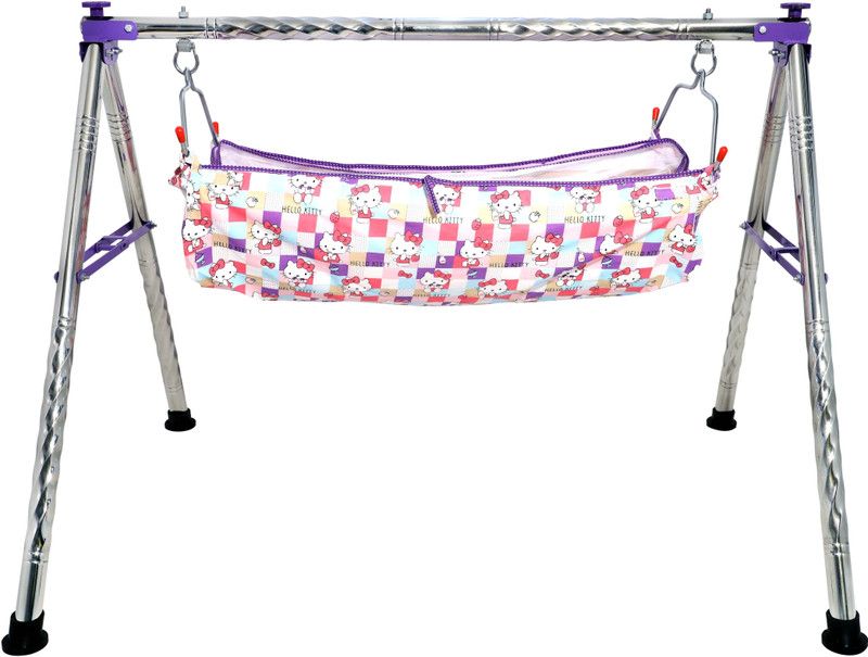 Aamivi CR112 Purple Round Twisted Foldable Stainless Steel Baby Cradle with Hammock  (Purple)