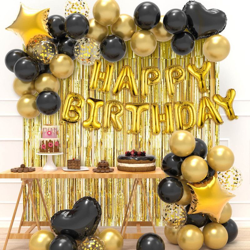 TTimmo4 Black and Golden Birthday Decorations Combo Set Men Women Boy Adults etc.  (Set of 54)