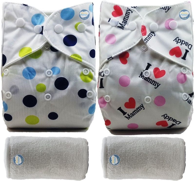 BACHA FASHION Classic Baby Cloth Diaper With Natural Microfiber Pack of 2- Pink Mammy Daddy+Blue Polka Dot