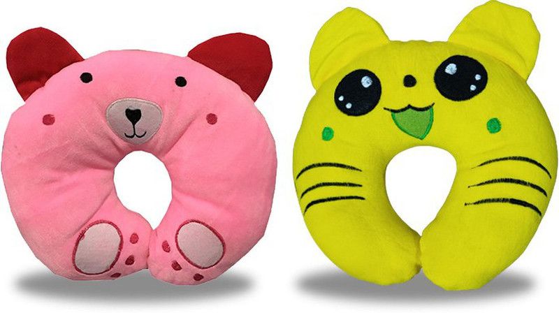 InEffable Cotton Animals Baby Pillow Pack of 2  (Pink, Light Yellow)