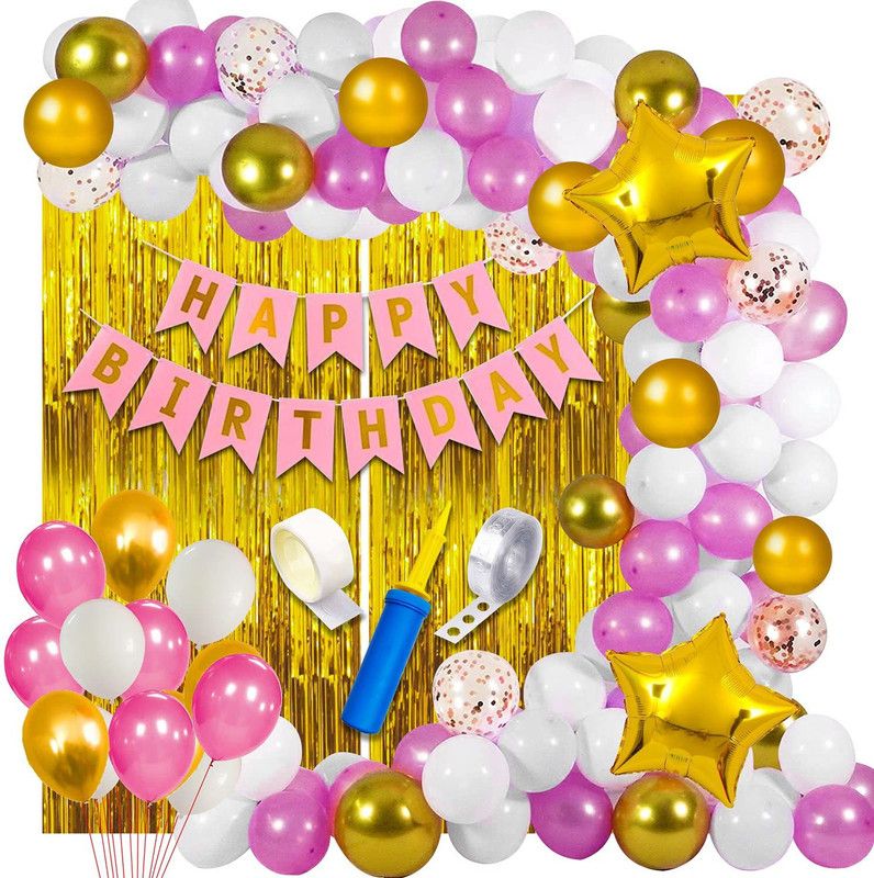 1iAM Birthday Combo Set (Pack of 63pcs) Pink-Golden-White  (Set of 63)