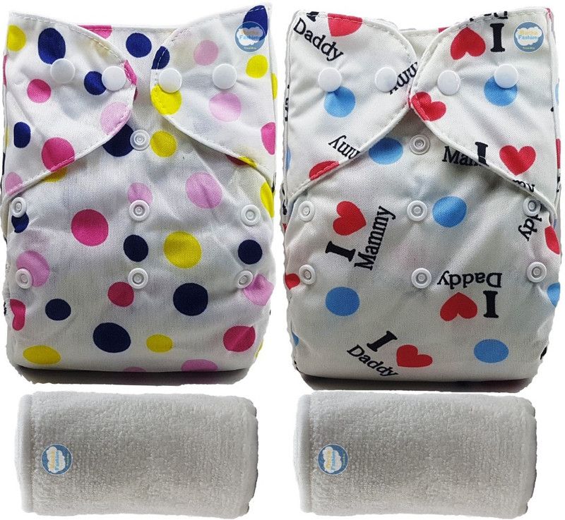 BACHA FASHION Classic Baby Cloth Diaper With Natural Microfiber Insert-Mammy Daddy Blue + Polka Dot Pink