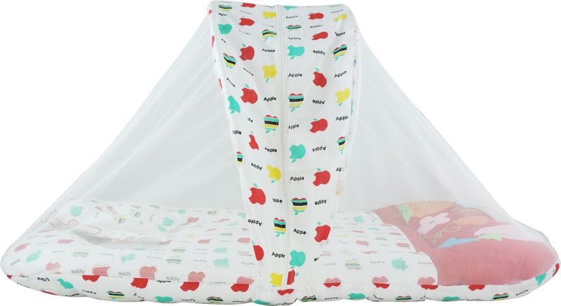 OLE BABY Nylon Infants Washable Embroidery Jumbo Reversible 2 In 1 Apples Mosquito Net  (Multicolor, Frame Hung)