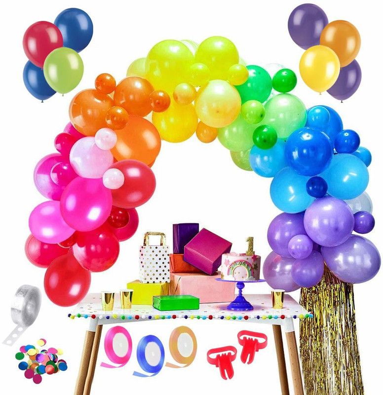 Party Propz Kids Birthday Decoration - Multicolour Balloons Garland Decorations Kit-99Pcs For Kids, Boys, Girls Rainbow Theme Birthday /Unicorn Birth Day Items/Balloon with Arch Strip, Tying Tool and Glue Dot/Latest Product  (Set of 99)