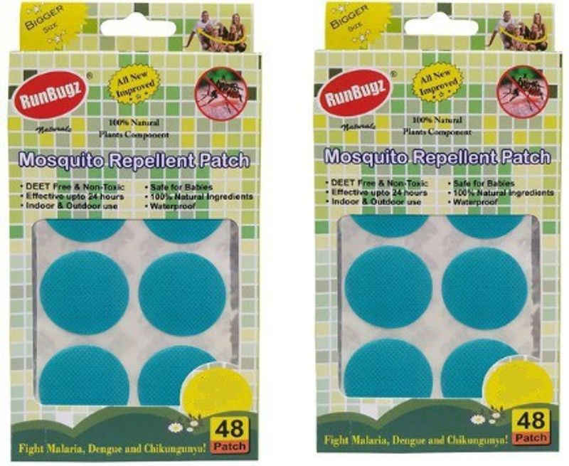 RunBugz Natural Repellent Mosquito Patches for Babies with 24 Hours Protection,24 Patches (Light Blue) -(Pack of 2)  (2 x 24 Patches)