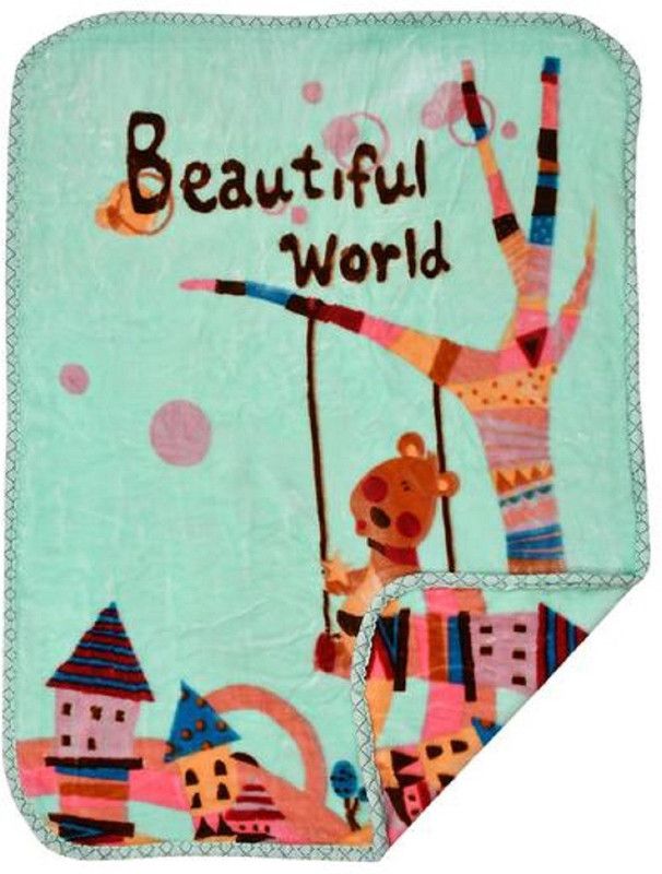 Cuteably Cartoon Crib Mink Blanket for Heavy Winter  (100% Wool, Green)