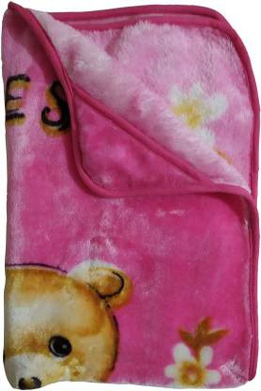 XINGLI Printed Double Crib Baby Blanket for Heavy Winter  (Woollen Blend, Pink)