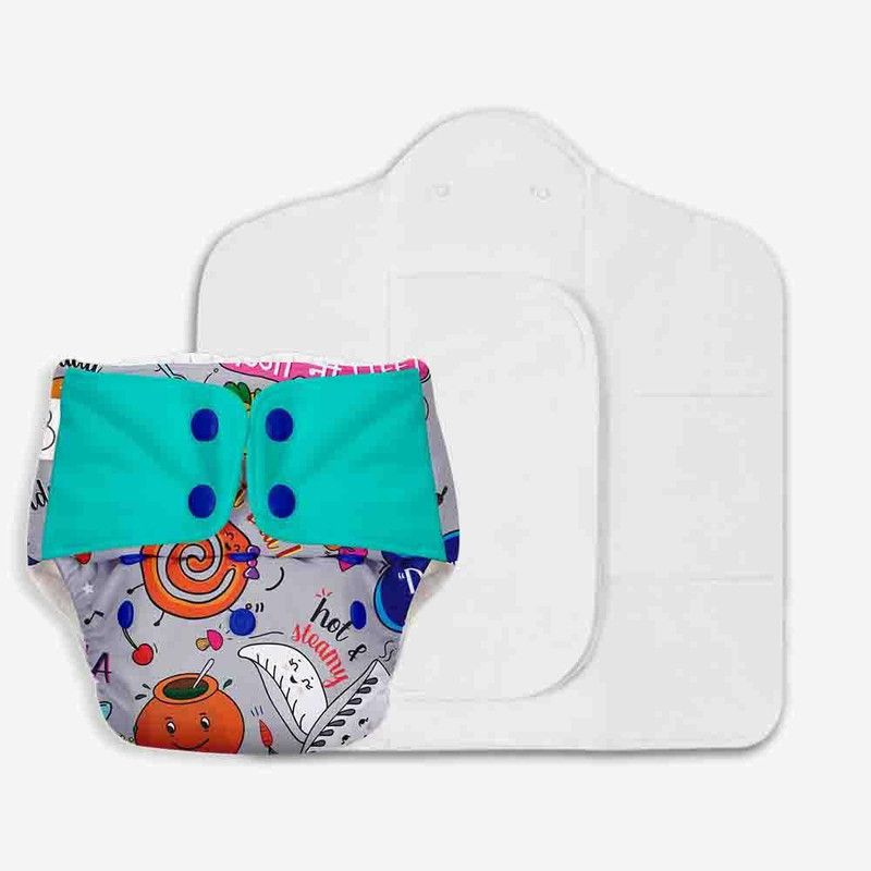 Superbottoms Freesize UNO - Washable Baby Nappy/ Cloth Diaper + 1 Organic Cotton Dry Feel pad +1 Booster Pad (Wandering Foodie)
