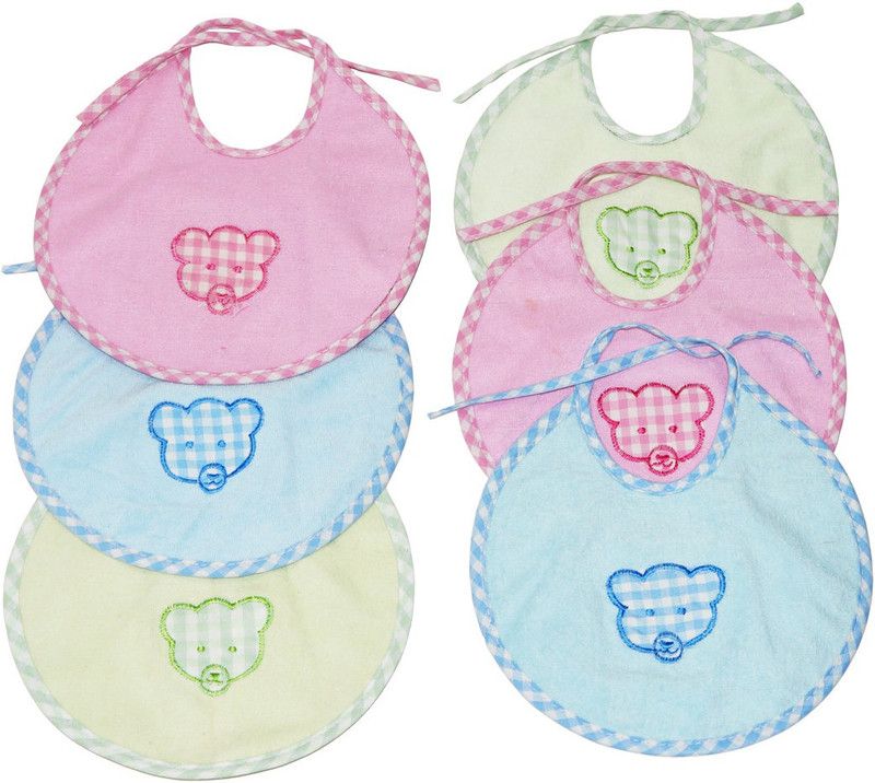 Muren Round Hozri Bib With Bear Patch Set Of 6  (Multicolor)