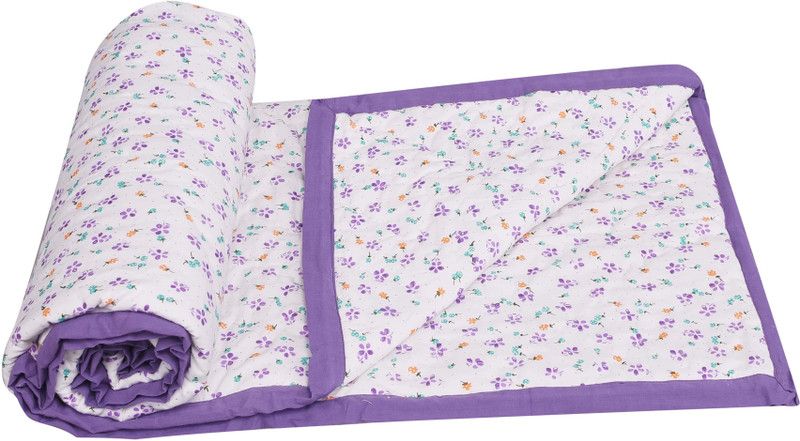 Mom's Home Printed Single Quilt for AC Room  (Cotton, Purple)