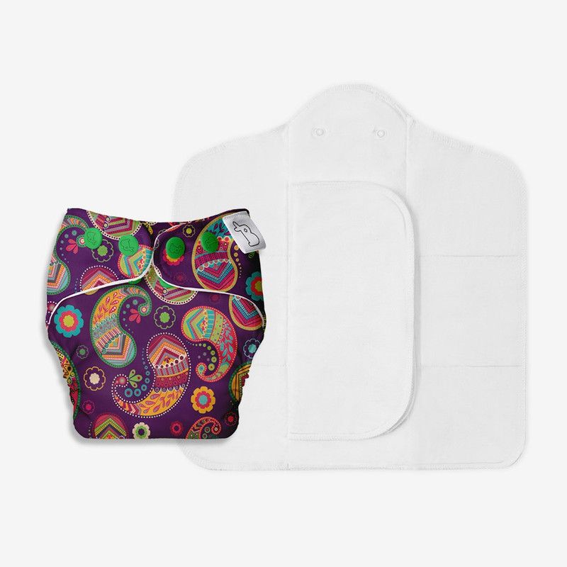 Superbottoms Freesize UNO - Washable & Reusable Cloth Diaper containing 1 Waterproof Outer + 1 Organic Cotton Dry Feel pad +1 Booster pad [Day & Night Use] (for Babies 5 KG- 17 KG) - Shrubbery