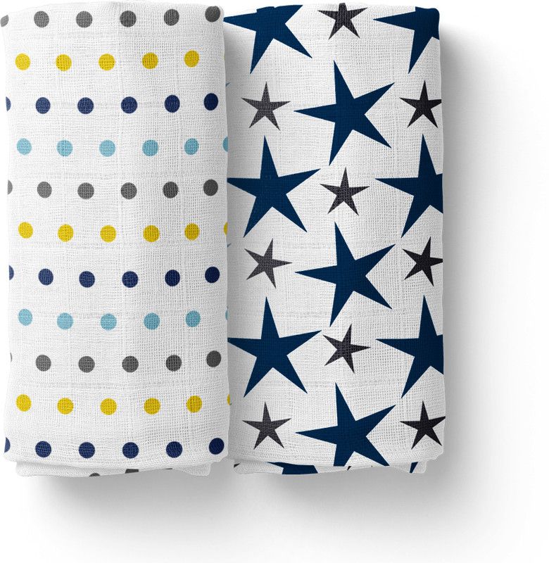 Mom's Home Printed Crib Swaddling Baby Blanket for AC Room  (Muslin, White)