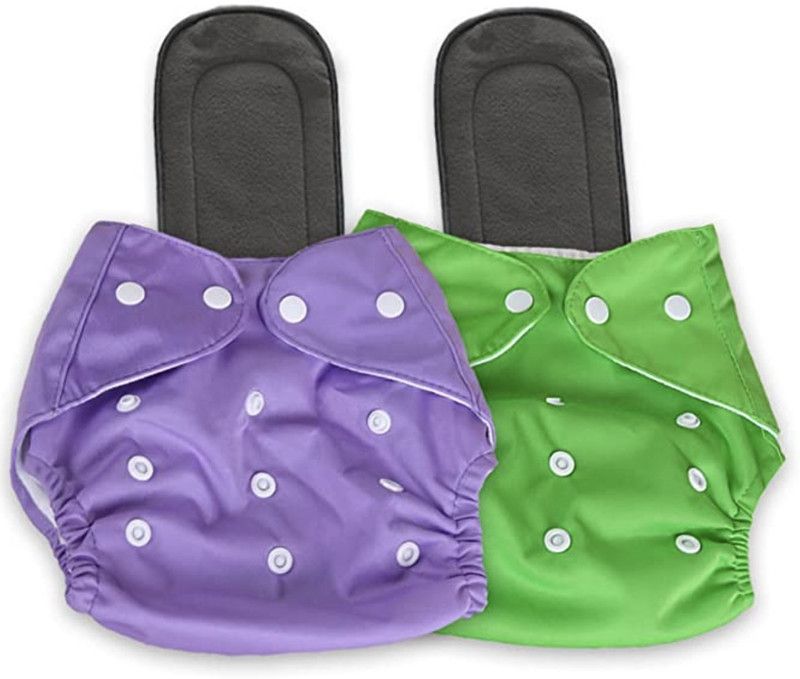 Stakipo Free Size Cloth Button Diaper Combo - 2 diaper with black insert (purple green)