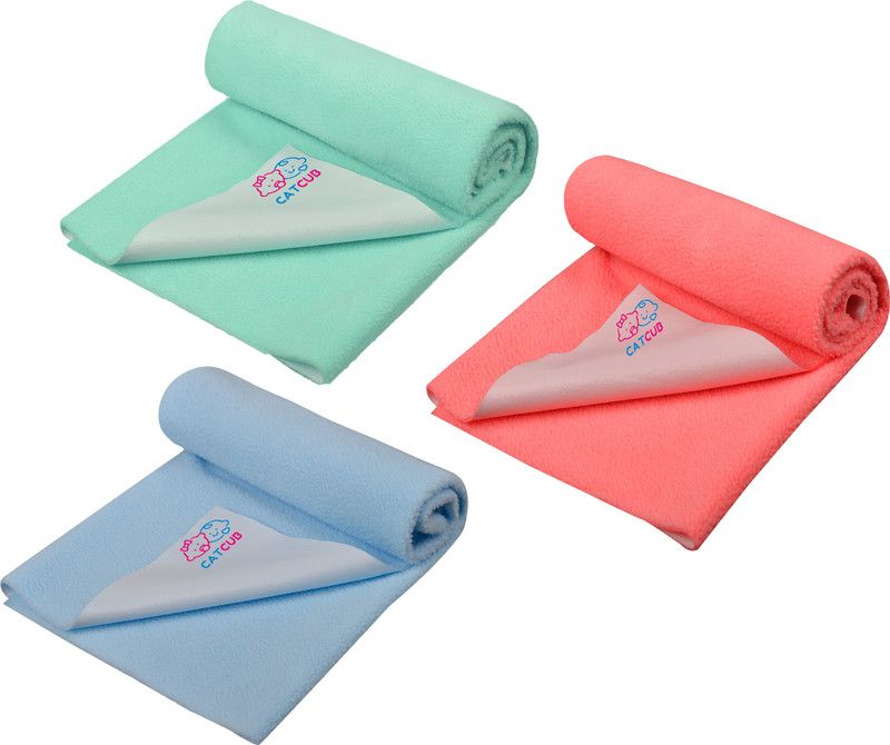 CATCUB Fleece Baby Bed Protecting Mat  (Light Blue, Peach, Light Green, Small, Pack of 3)