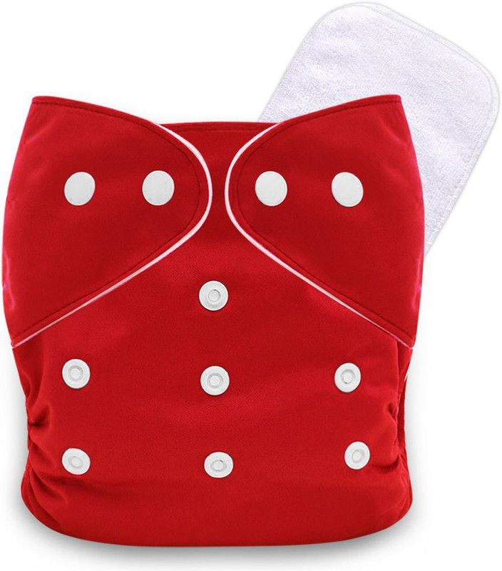 BATANIYA Washable Reusable Adjustable Diapers(Red Nappy 1 White Insert)