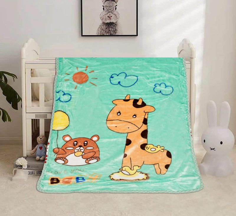 SPANGLE Cartoon Crib Swaddling Baby Blanket for AC Room  (Cotton, Green Giraffe)