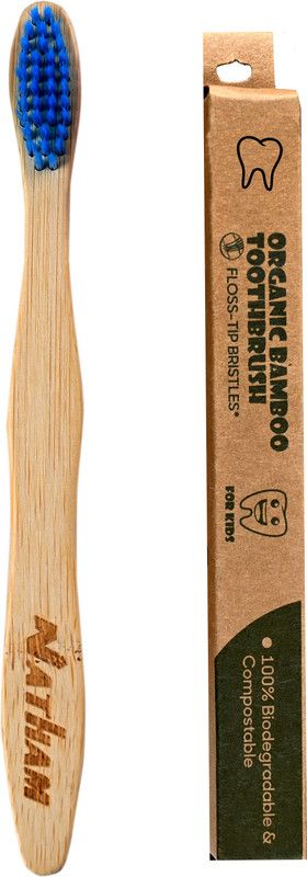 NATHAM Bamboo Toothbrush for Kids with activated charcoal and Soft Bristles Blue Soft Toothbrush