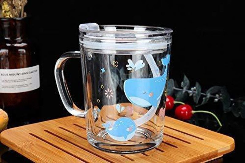 NXTMET Random Design Cute Cartoon Creative Heat Resistant Children's Breakfast Milk Mug with Handle and Clear Lid of Scale and Straw Design Mug (Set of 1)  (CLEAR)
