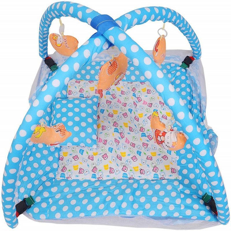 Hanu Enterprises Polyester Infants Washable New Born Baby Bedding Set Play Gym with Mosquito Net and Hanging Toys for Baby Boy's & Baby Mosquito Net  (Blue, Tent)