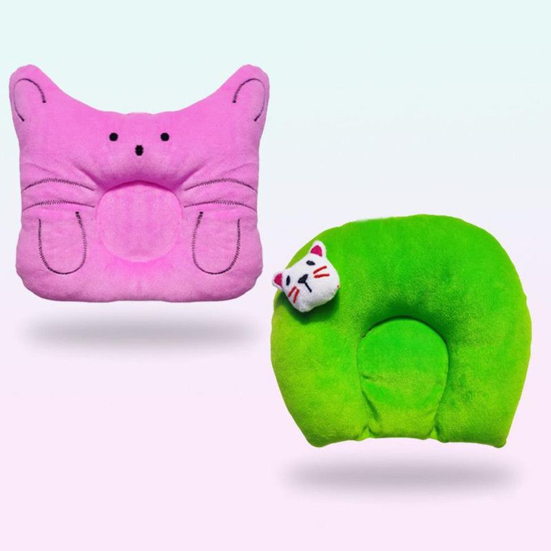 Momease Cotton Toons & Characters Baby Pillow Pack of 2  (Pink, Green)