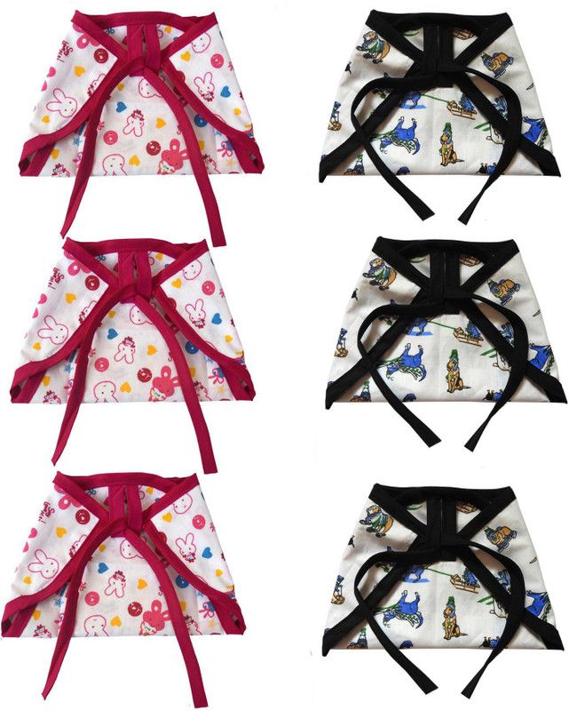 SRIM Cotton Cloth Nappy with Double Layer Fabric - Langot for New Born - 6 Pcs - Best for 3-9 month Baby - Black, Pink SMC20248