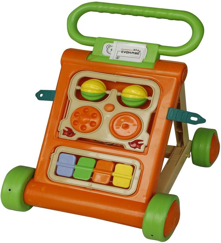 EVOHOUSE Musical 2-in-1 Walker With Parent Rod  (Orange)