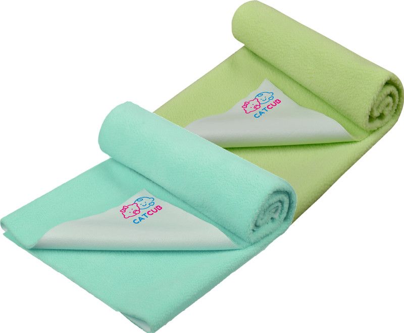 CATCUB Fleece Baby Bed Protecting Mat  (Green, Light Green, Medium, Pack of 2)