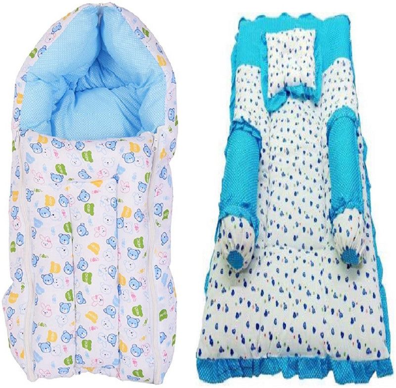 LITTLE PANTHER Baby Sleeping Bag & Baby Bedding Set Convertible Check Print  (Fabric, Blue, White)