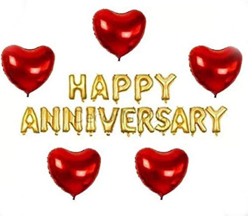 Pixelfox Happy Anniversary Foil (Golden) + 5 Star Foil (Red)(10inch)  (Set of 21)