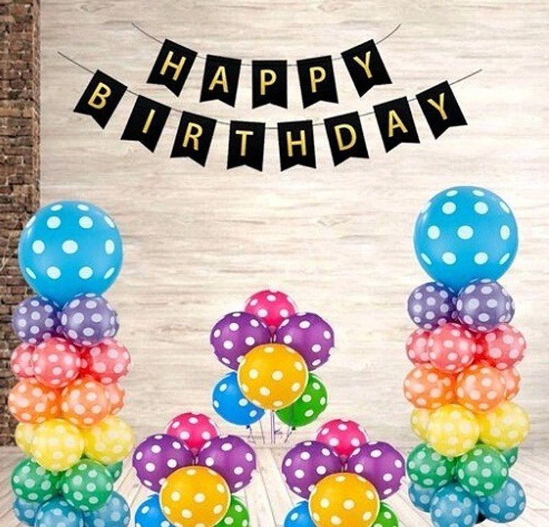 SHAILJA ENTERPRISES Happy Birthday Decoration Iems Set 51Pcs - 1 Black Happy Birthday Banner+ 50Pcs Multicolour Balloon For Party Room Decoration  (Set of 51)