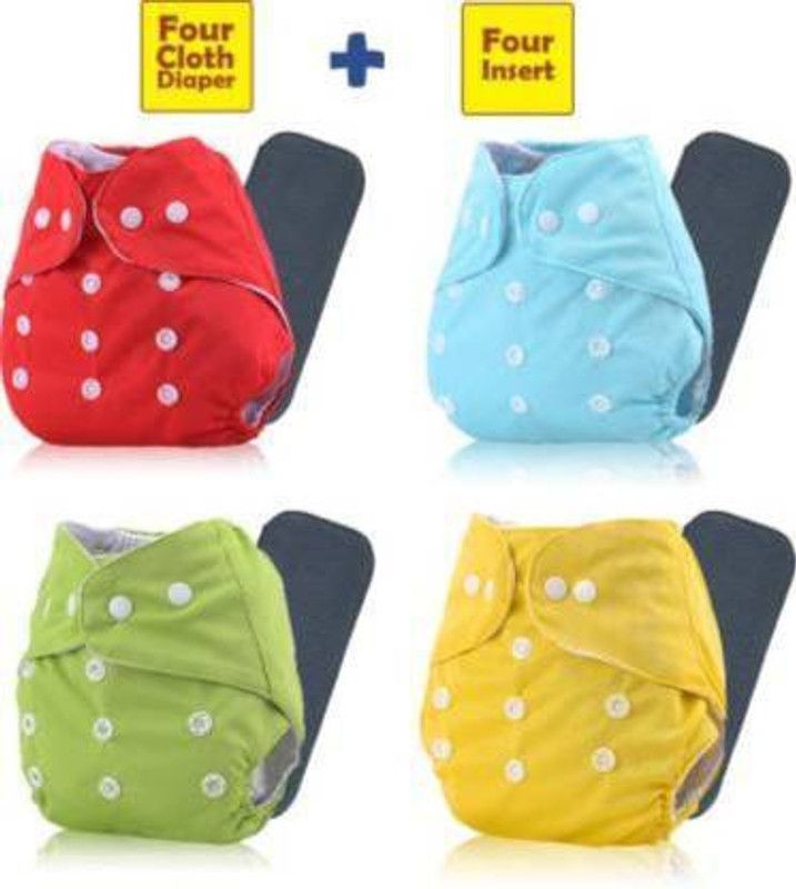 little monkeys Reusable Washable Baby Cloth Diaper Adjustable Nappy for Babies/Infants/Toddlers(pack of 4 with 4 charcoal inserts
