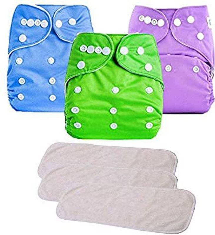 ocean count Cloth Reusable Diapers for Babies with Insert Washable Adjustable Free Size Super Soft Bottom Diaper for 3 Months to 3 Year Babies (Solid, Pack of 3 ) - M - L  (6 Pieces)