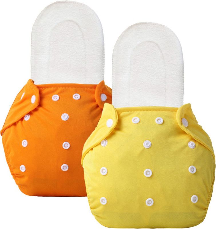 Hokista 100% Cloth Baby Diaper Washable, Adjustable Snap Button 2-White Inserts (Y+O)