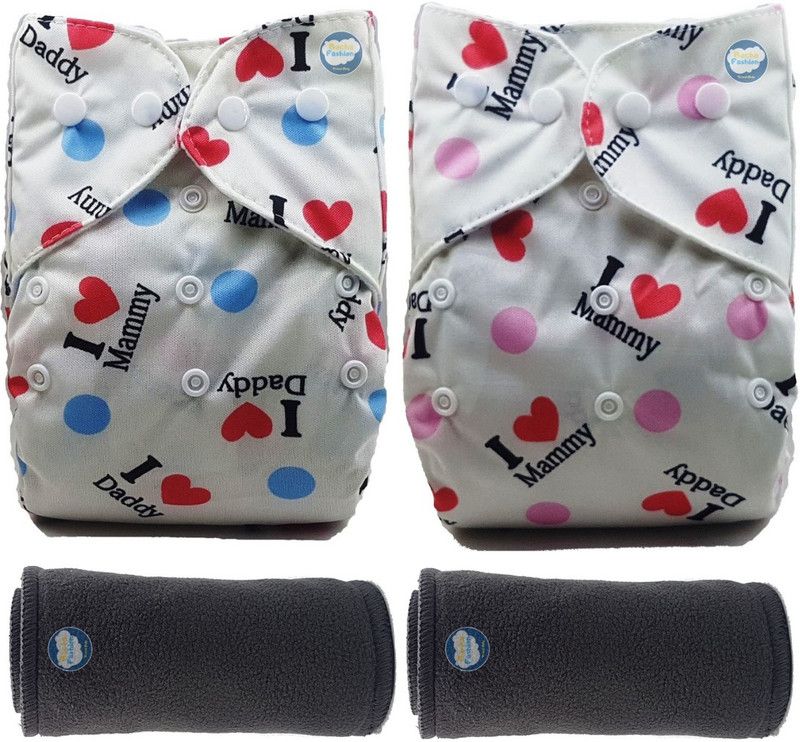 BACHA FASHION Classic Baby Cloth Diaper With Bamboo Charcoal Insert-Mammy Daddy Blue + Pink