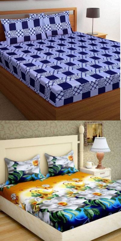dremik 144 TC Microfiber Double Floral Flat Bedsheet  (Pack of 2, Multicolor)