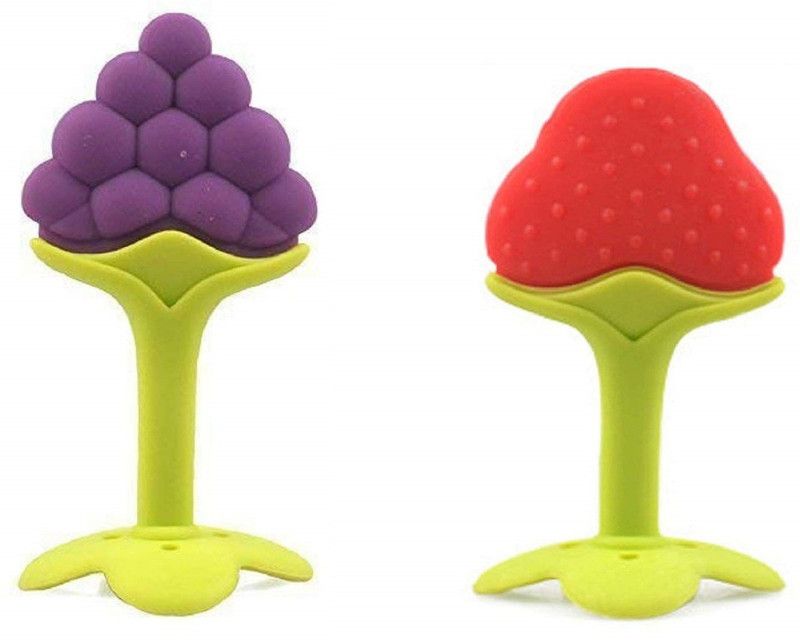 Lilz caress Lilz Care Baby Orange and Grape Teether Fruit Shape Silicone Teether for 6 to 12 Months Baby BPA Free (Combo Saver Pack of 2) Teether  (Red, Purple)