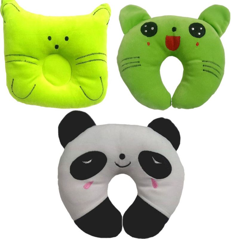 rahicosmatic Cotton Animals Baby Pillow Pack of 3  (light green, green & white)