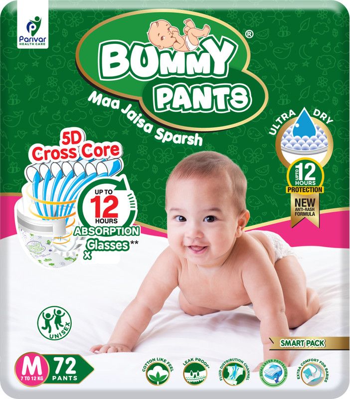 bummy pants Premium Fresh Baby Diaper Pants M Medium for Baby upto 7 to 12 kgs - M  (72 Pieces)