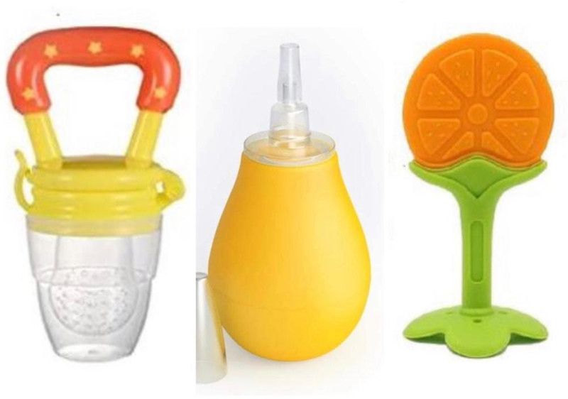 kli Baby Fruit Feeder, Fruit Shape Teether n Nasal Aspirator Combo. Teether and Feeder  (Yellow)