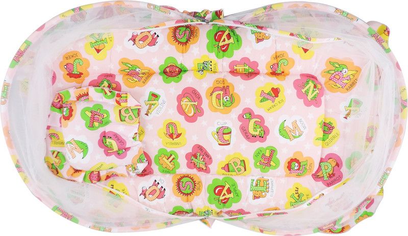 OLE BABY Nylon Infants Washable Jumbo Reversible 2 In 1 Abcd Learning Print Mosquito Net  (Multicolor, Frame Hung)